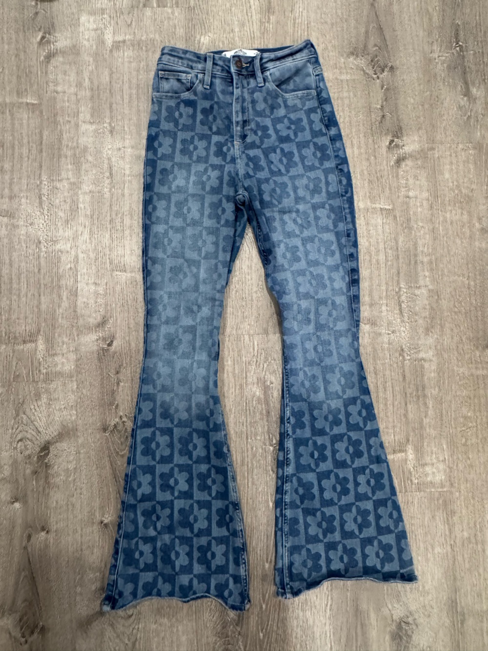 Hollister Blue Floral-Pattern Flare Jeans